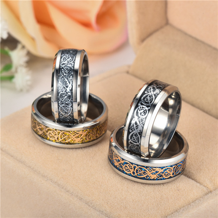 European and American New Gold and Silver Gold plated Stainless steel Dragon Tattoo Ring Manufacturers Direct Sales