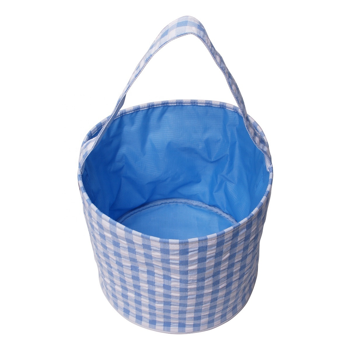 2023 wholesale Seersucker Monogrammed Custom Plaid Print Kids Bunny Easter Candy Gift Baskets Storage buckets