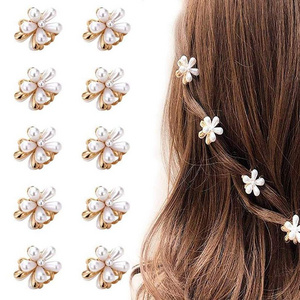 Mini Pearl Flower Design Hair Claw Clip Vintage Golden Metal Claw Clips for Women Girl Kids Hair Decoration Jaw Claw