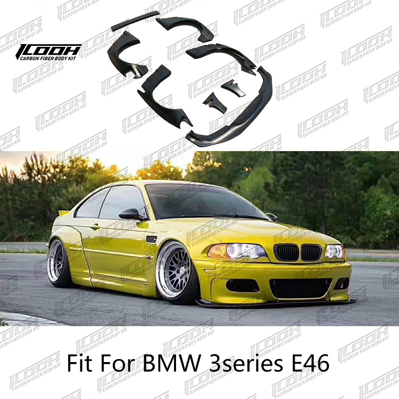 ICOOH Racing Style Carbon Fiber Fibre Body Kit With Front Rear Lip Diffuser Side Skirt Trunk Spoiler Wing For BMW 3series E46