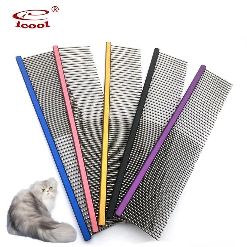 PC-1 Stainless Steel Cat Comb With Round Teeth Dog Comb for Detangling and Knots 190*40mm 32g