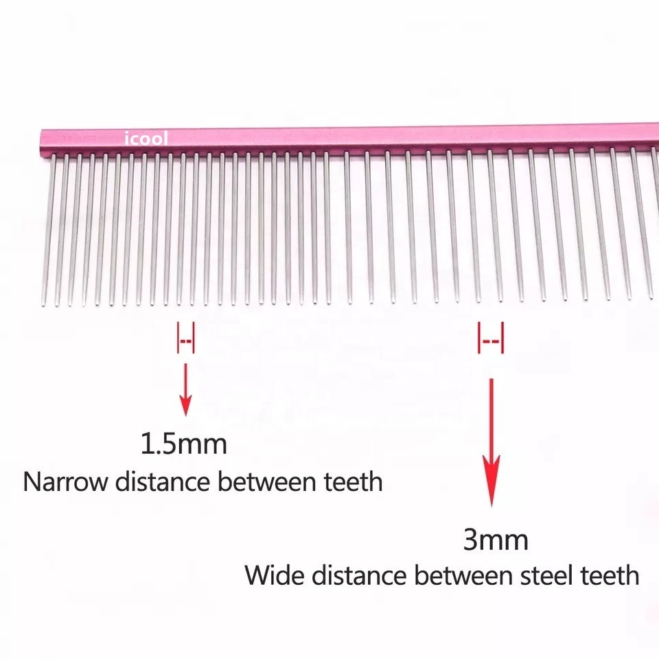 PC-1 Stainless Steel Cat Comb With Round Teeth Dog Comb for Detangling and Knots 190*40mm 32g