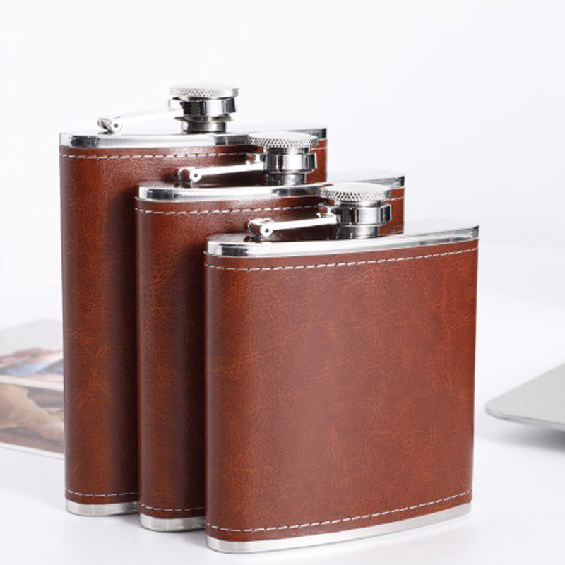 Custom Engraved Logo Ladies Portable 8oz Metal Stainless Steel 6oz Leather Hip Flask