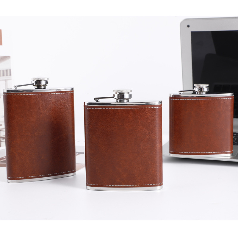 Custom Engraved Logo Ladies Portable 8oz Metal Stainless Steel 6oz Leather Hip Flask