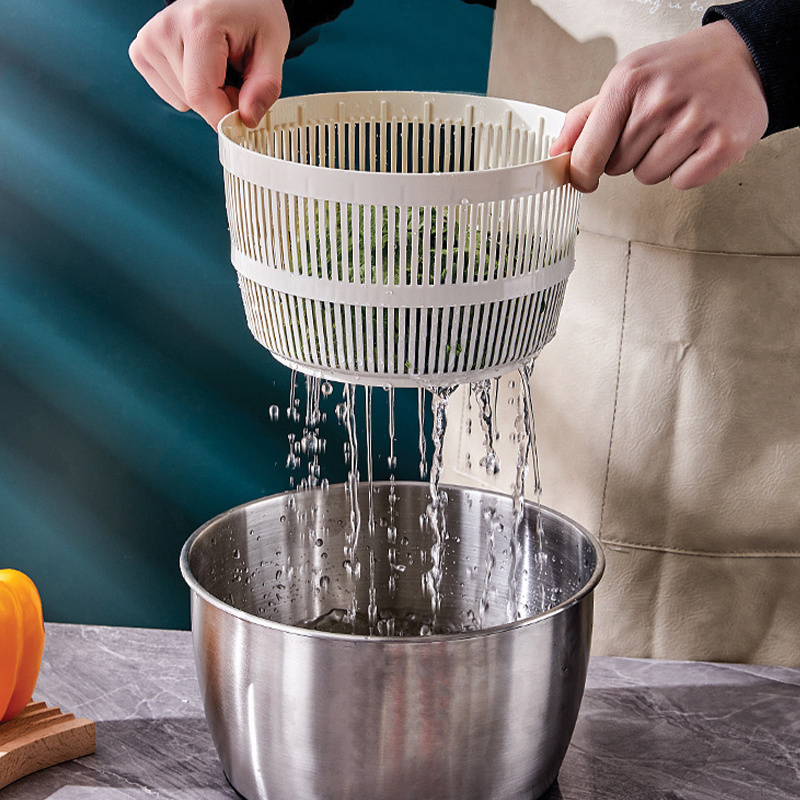 New Kitchen Vegetable Rotary Drainer Manual Large 5L Capacity High Quality Salad Spinner Stainless Steel