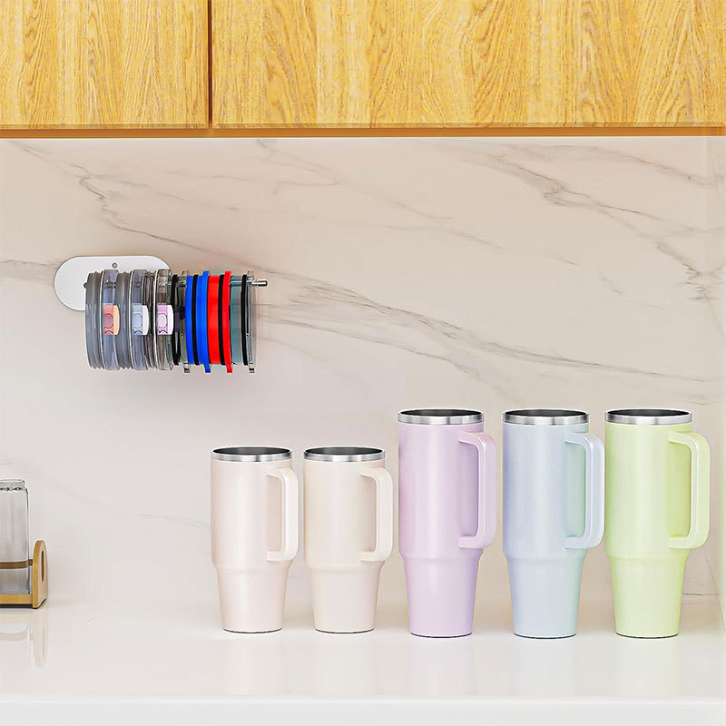 Under Cabinet Wall Self Adhesive Horizontal Hanging Stainless Steel Cup Tumbler Lid Organizer Kitchen