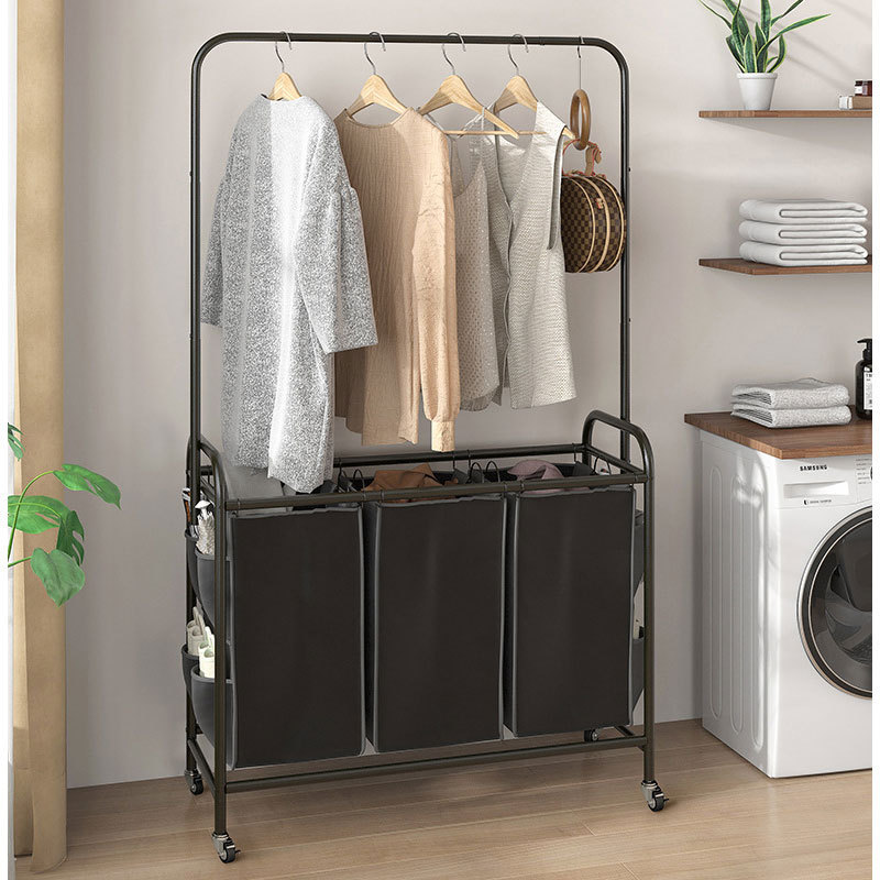 Multifunctional Metal Wheeled European Hanger Floor Standing Corner Entrance Standing Coat Rack