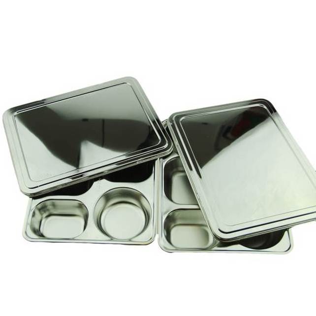 School Mess Stainless Steel Dinner Plate Buffet Tray  Lunch Box, High Quality 5 Compartment Dinner Plate