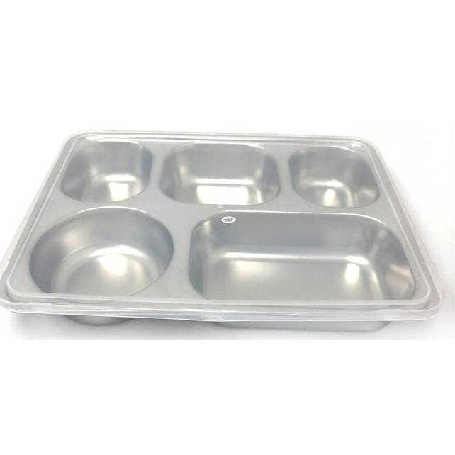 School Mess Stainless Steel Dinner Plate Buffet Tray  Lunch Box, High Quality 5 Compartment Dinner Plate