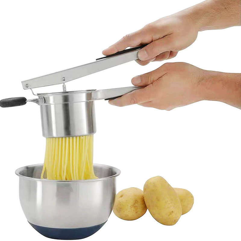 Food Grade Stainless Steel Potato Ricer and Masher With Silicone Handle and 3 Ricing Discs