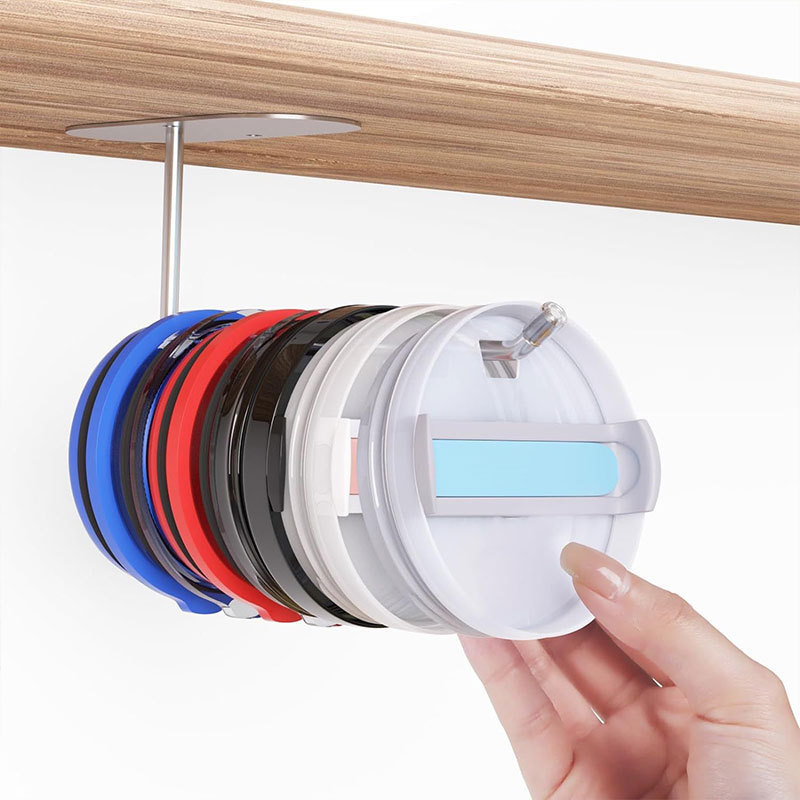 Under Cabinet Wall Self Adhesive Horizontal Hanging Stainless Steel Cup Tumbler Lid Organizer Kitchen