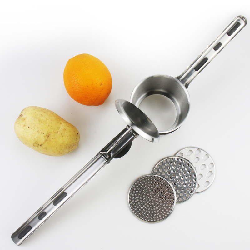 Food Grade Stainless Steel Potato Ricer and Masher With Silicone Handle and 3 Ricing Discs