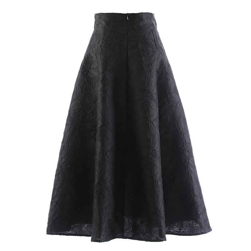 Customized High Waist Double Layer Design Ribbed Slimming Long Skirt Jacquard A-line Loose Umbrella Swing Skirts