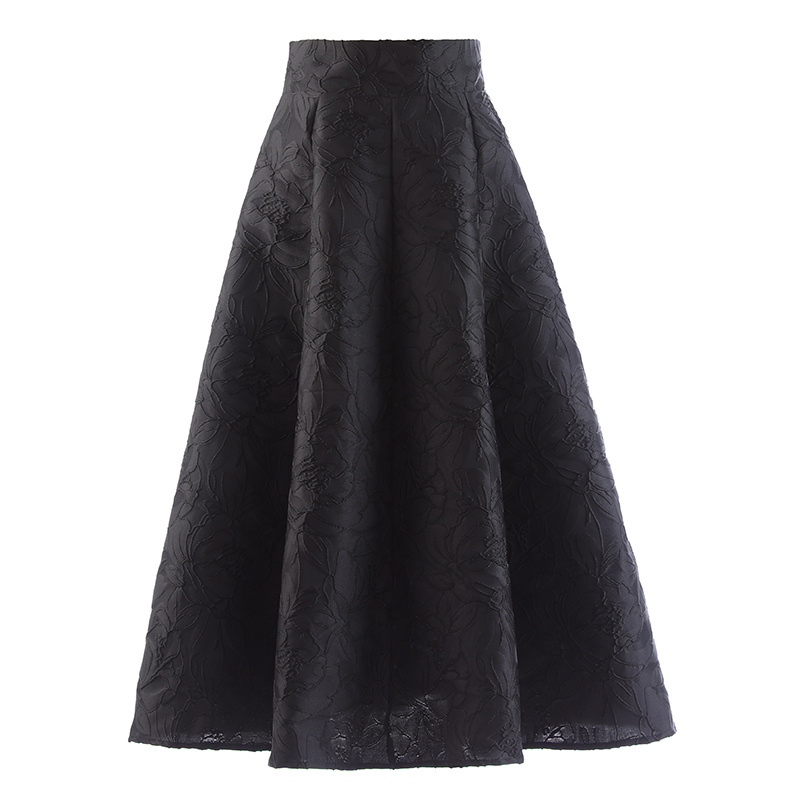 Customized High Waist Double Layer Design Ribbed Slimming Long Skirt Jacquard A-line Loose Umbrella Swing Skirts