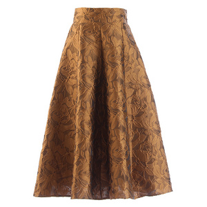 Customized High Waist Double Layer Design Ribbed Slimming Long Skirt Jacquard A-line Loose Umbrella Swing Skirts