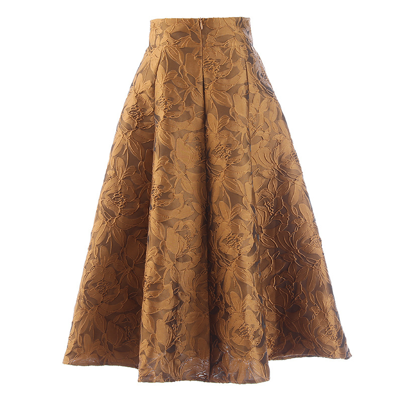 Customized High Waist Double Layer Design Ribbed Slimming Long Skirt Jacquard A-line Loose Umbrella Swing Skirts