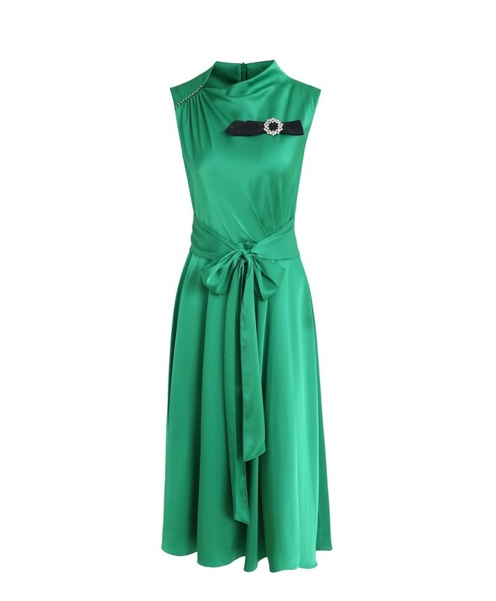 Summer Slim-fit Party Women Temperament Ladies High Waist Sleeveless Belted Solid Color Cocktail Dress