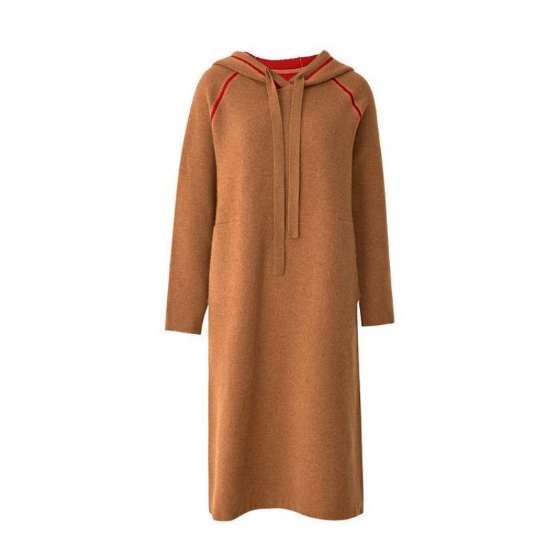 Wholesale Autumn Wear Women Hoodie Sweater Knit Dress Custom Long Sleeve Thick Winter Hooded Mid-length Over Knee Dresses