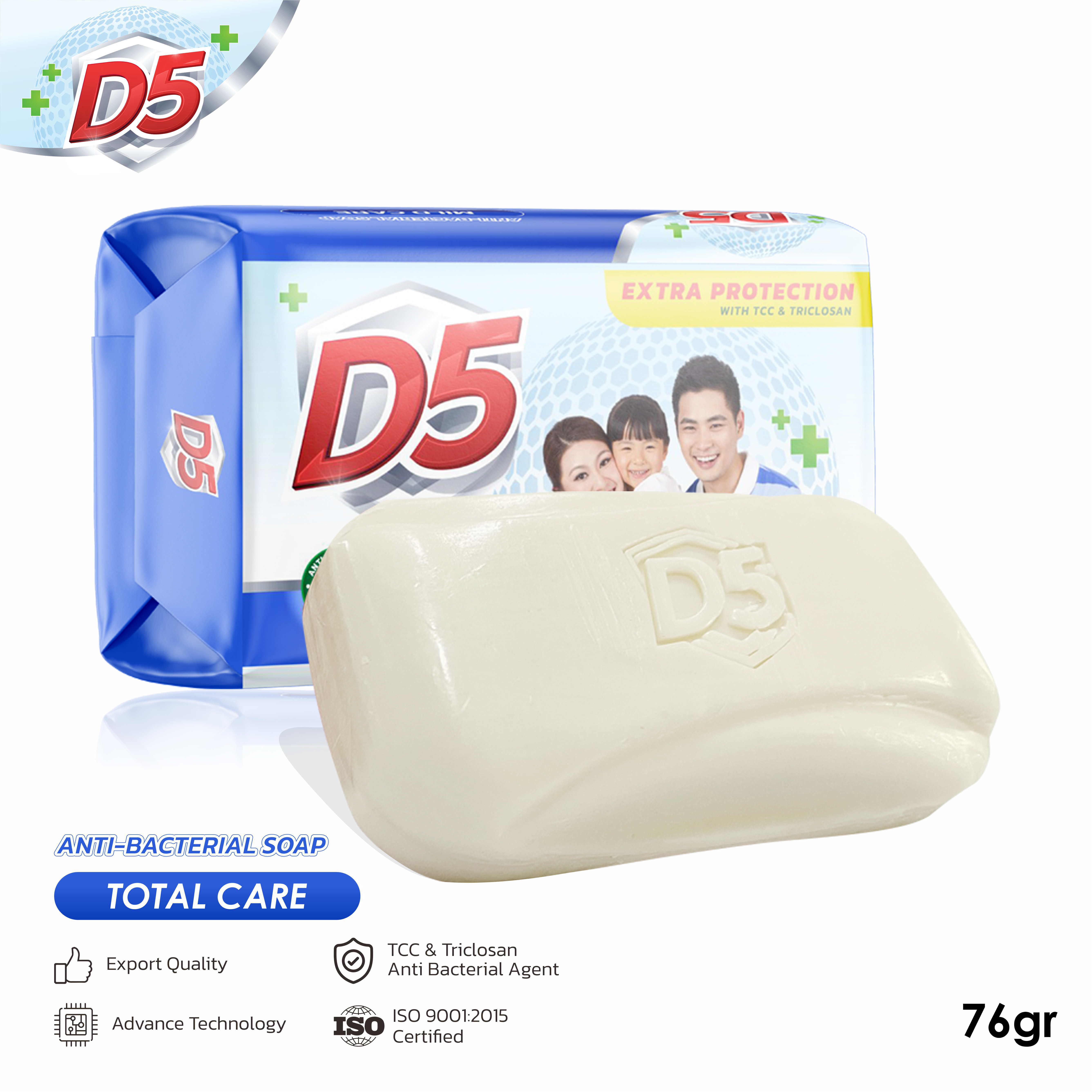 D5 Soap Mild Care Anti Bacterial Soap bar basic cleaning  and antiseptic palm oil base  for all skin type face and body use