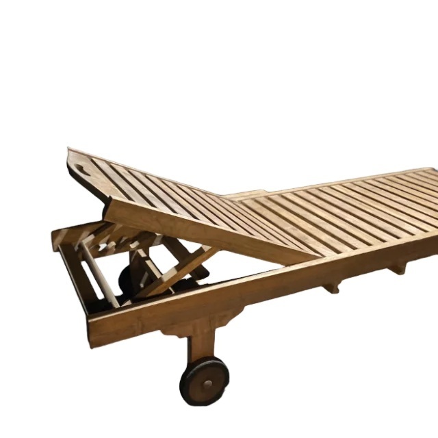 Lounger Outdoor Patio Leisure Teakwood Arm Adjustable Poolside Sun Lounger Outdoor Furniture With Wheels