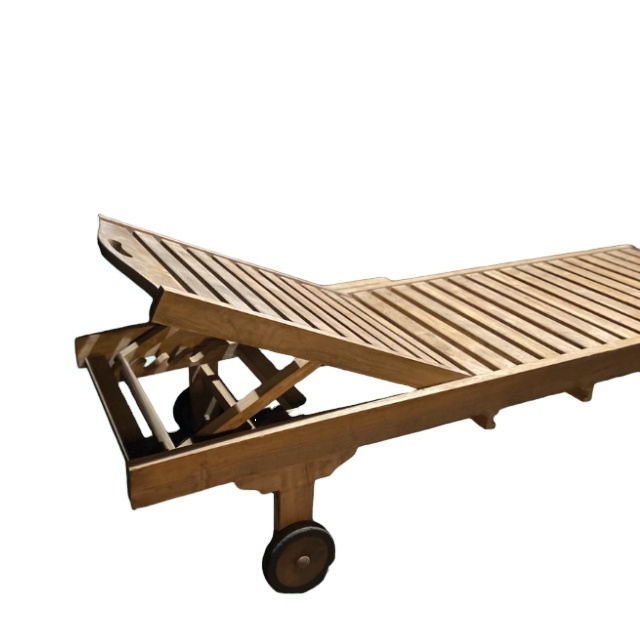 Hot Sale Waterproof Teak Wood Poolside Outdoor Sun Beds