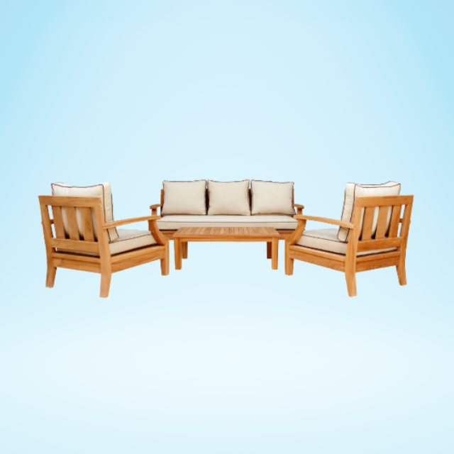 Garden Sofa Set Outdoor Furniture Sun Poolside Daybed Upscale Modern Sofa Set Teak Wood Patio Heavy Duty Outdoor Furniture