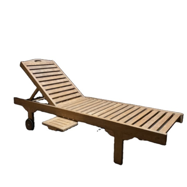 Lounger Outdoor Patio Leisure Teakwood Arm Adjustable Poolside Sun Lounger Outdoor Furniture With Wheels