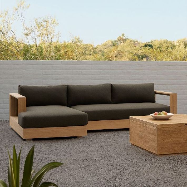 Outdoor Modern Sofa Sectional L Shape Solid Teak Wood Material Luxury Garden Sofa L Shape Outdoor Living Furniture