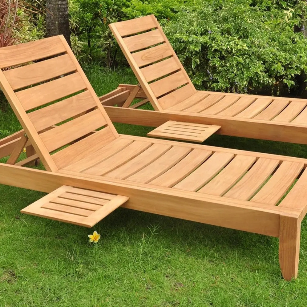 Good Quality Teak Wood Outdoor Chaise Sun Lounger Natural Color Finish Wholesale Price