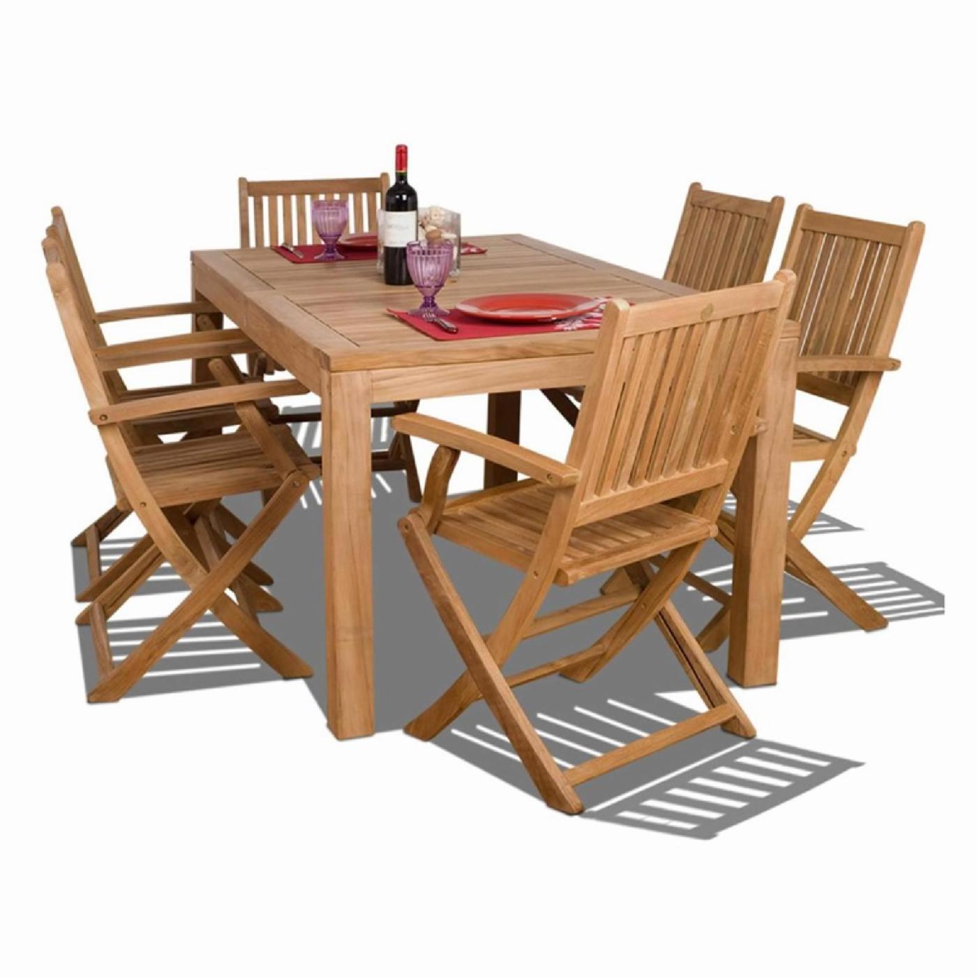 Garden Teak Dining Set 6 Seats Patio Outdoor Dining Table and Chair Natural Color Finish New Design Garden Dining Set