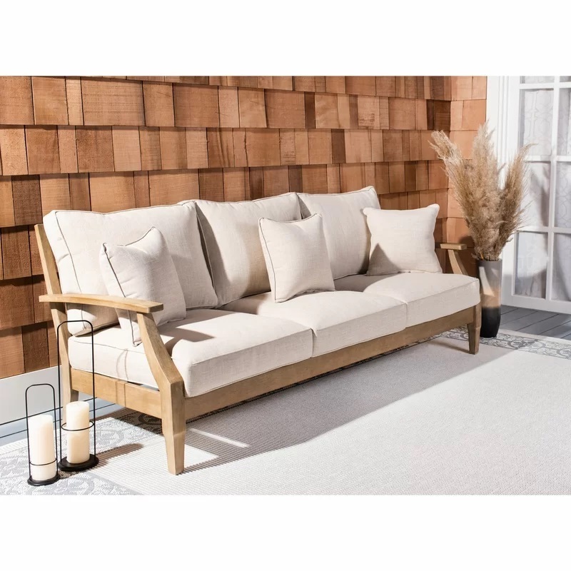 Modern Outdoor Sofa 3 Seaters Teak Wood Material Natural Color Finish for Hotel and Home Garden Furniture