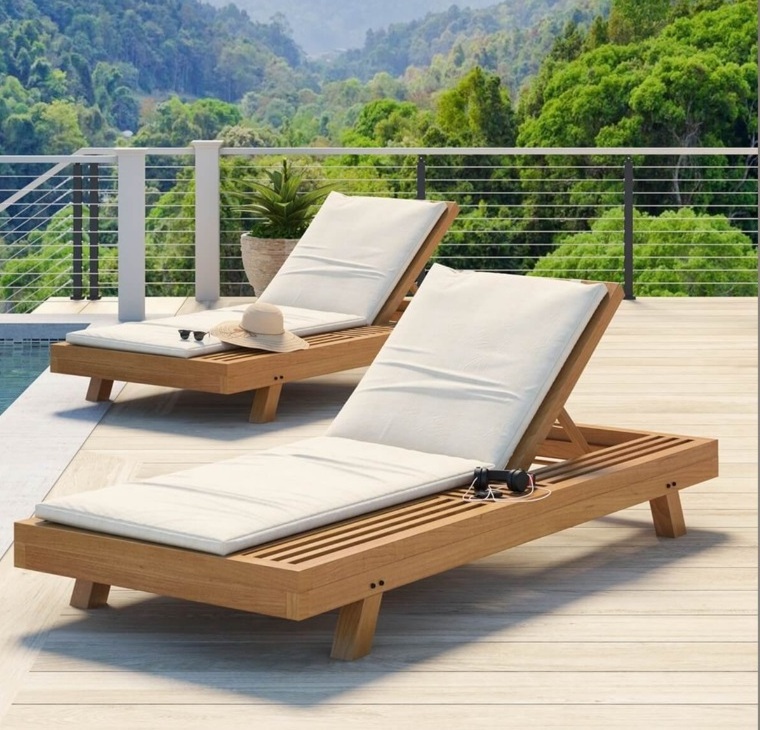 New Design Teak Outdoor Chaise Sun Lounger with Adjustable Backrest Exclusive Design Waterproof Cushion