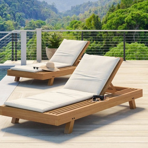 New Design Teak Outdoor Chaise Sun Lounger with Adjustable Backrest Exclusive Design Waterproof Cushion