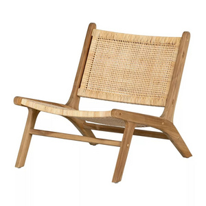 Scandinavian Relax Chair Solid Wood Material with Natural Rattan Woven Natural Color Style Mid Century Garden Relax Chair