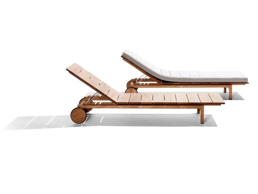 Luxury Teak Outdoor Sun Lounger Chaise Sun Bed  Recliner Teak Lounger with Castors