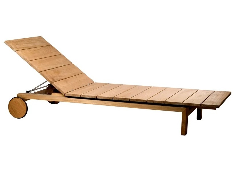 Luxury Teak Outdoor Sun Lounger Chaise Sun Bed  Recliner Teak Lounger with Castors