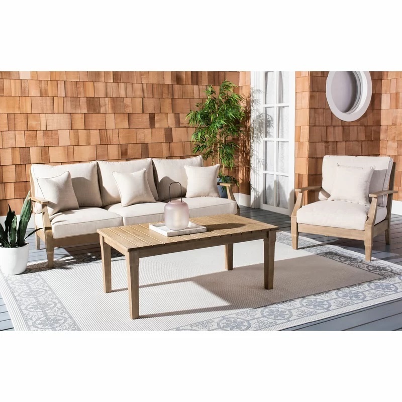 Modern Outdoor Sofa 3 Seaters Teak Wood Material Natural Color Finish for Hotel and Home Garden Furniture