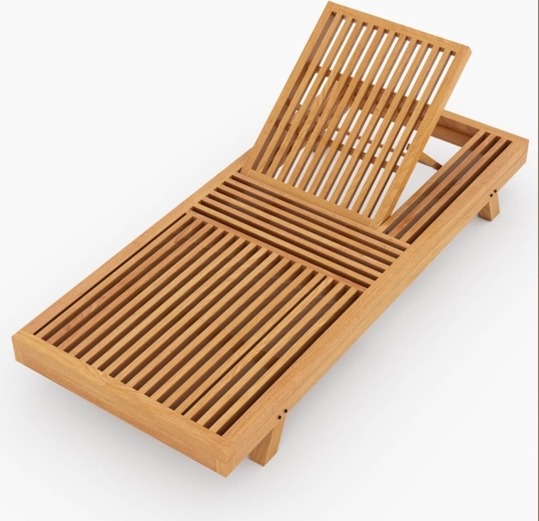 New Design Teak Outdoor Chaise Sun Lounger with Adjustable Backrest Exclusive Design Waterproof Cushion