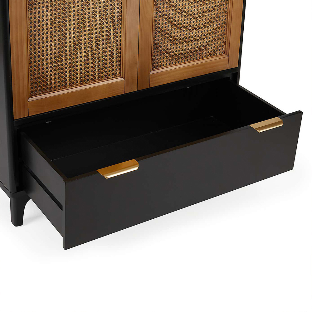 Indonesia teak wood furniture product high wardrobe cabinet with bottom drawer made of high grade teak wood and rattan