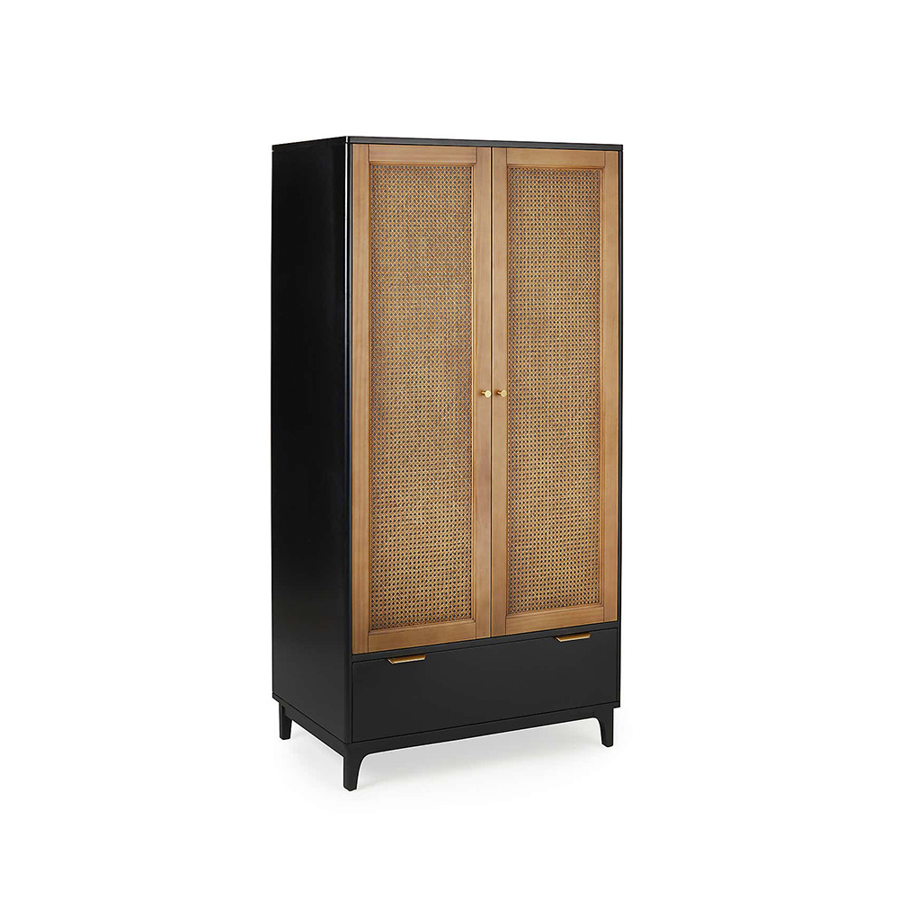 Indonesia teak wood furniture product high wardrobe cabinet with bottom drawer made of high grade teak wood and rattan