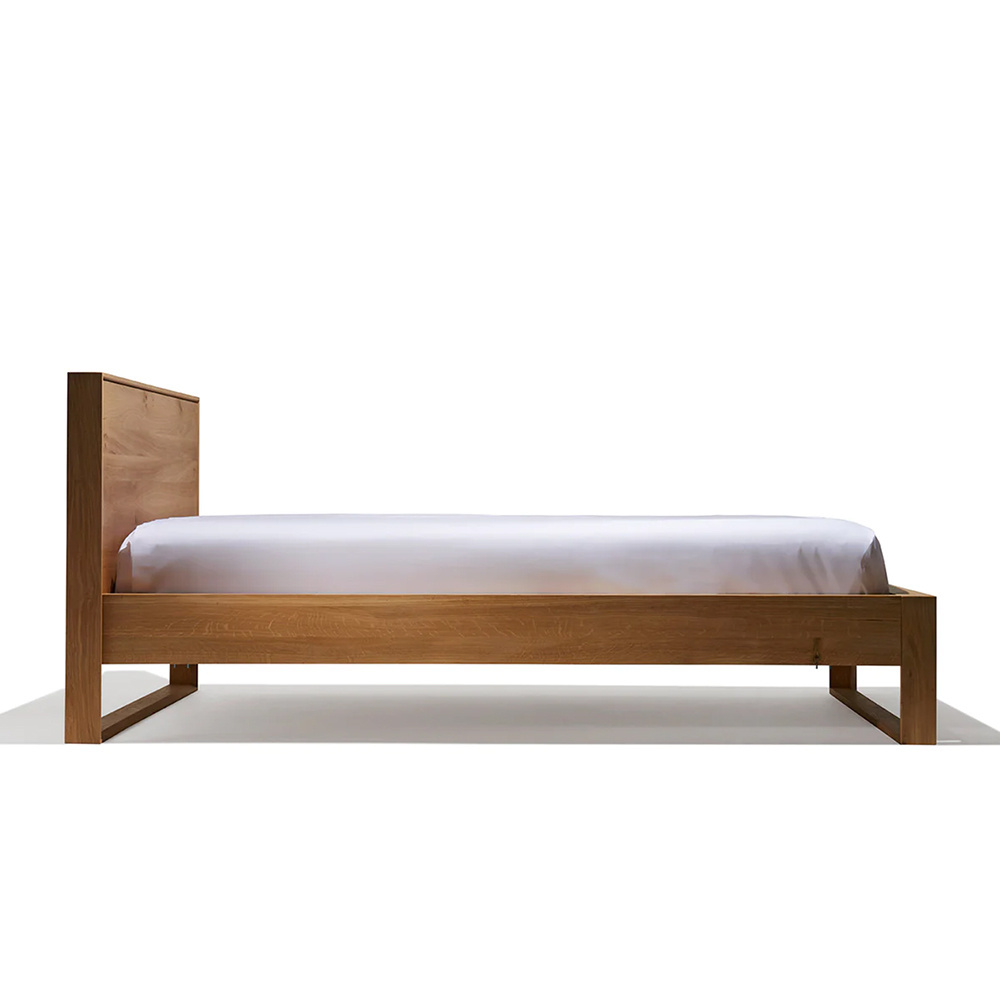 Indonesia teak wood bedroom furniture product high grade solid wood bedframe with 2 connected legs originally handmade