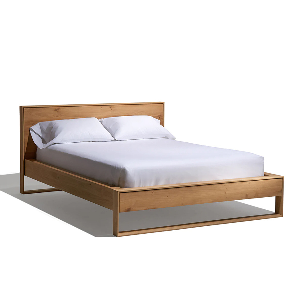 Indonesia teak wood bedroom furniture product high grade solid wood bedframe with 2 connected legs originally handmade