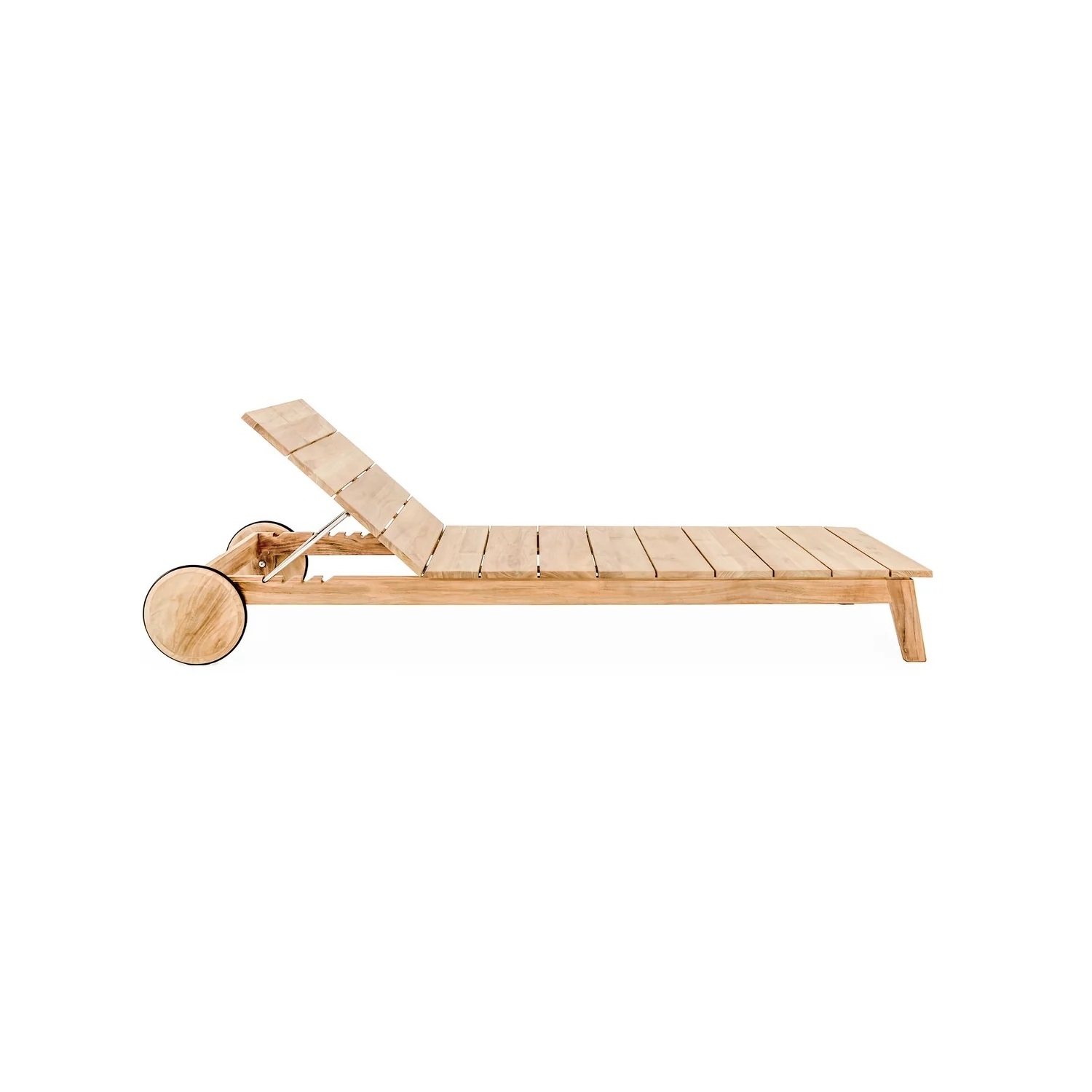 Chaise Lounge  with its oversized wheels and sleek slat design