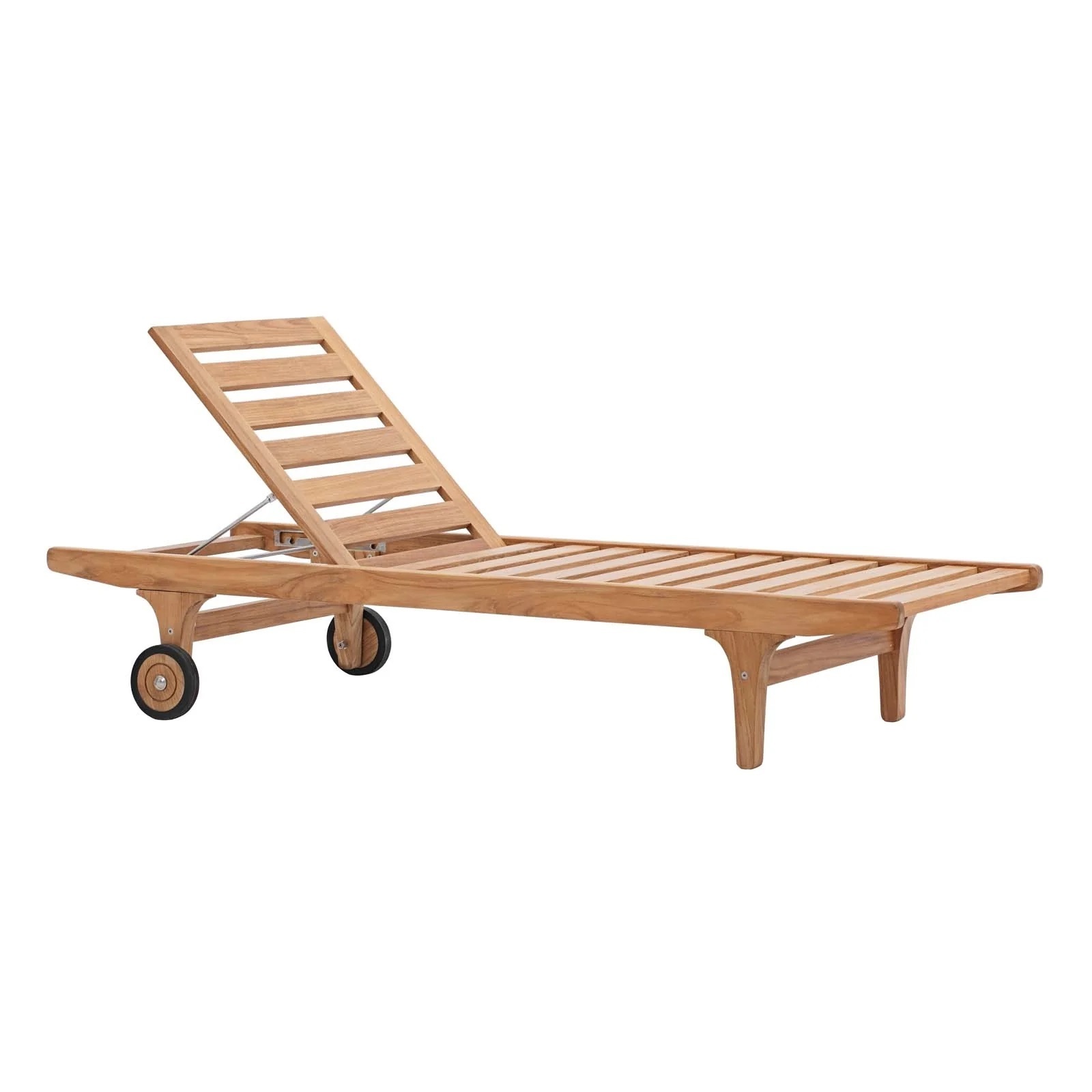 Outdoor Patio Teak Chaise Lounge Natural Finishing With Cushion