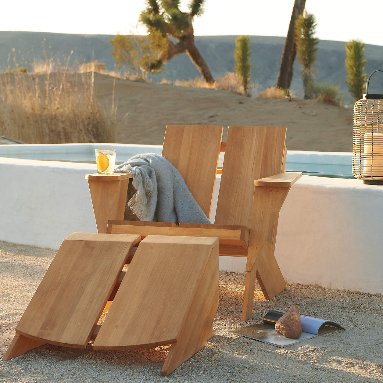 Natural Teak Wood Outdoor Adirondack Chair with Ottoman