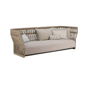 3-Seater Wood Color Rattan Outdoor Sofa for Indoor and Outdoor