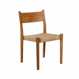 Scandinavian Dining Chair Modern Natural Teak Wood Rattan Cafe Chair for Restaurant Bar Cafe Furniture