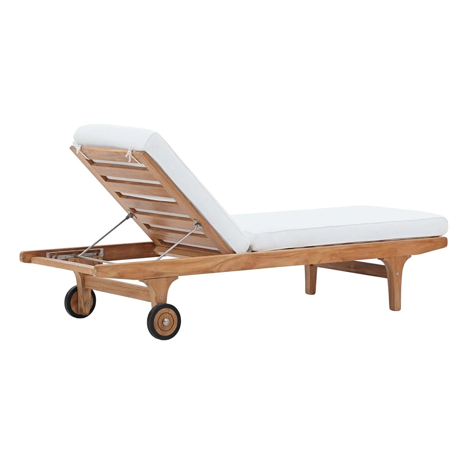 Outdoor Patio Teak Chaise Lounge Natural Finishing With Cushion