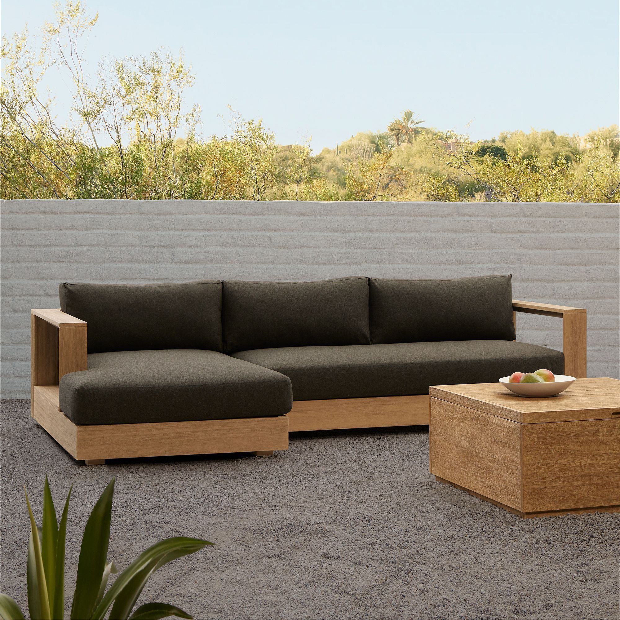 Patio Teak Outdoor Sectional With Slat, One Seater and Natural Finishing