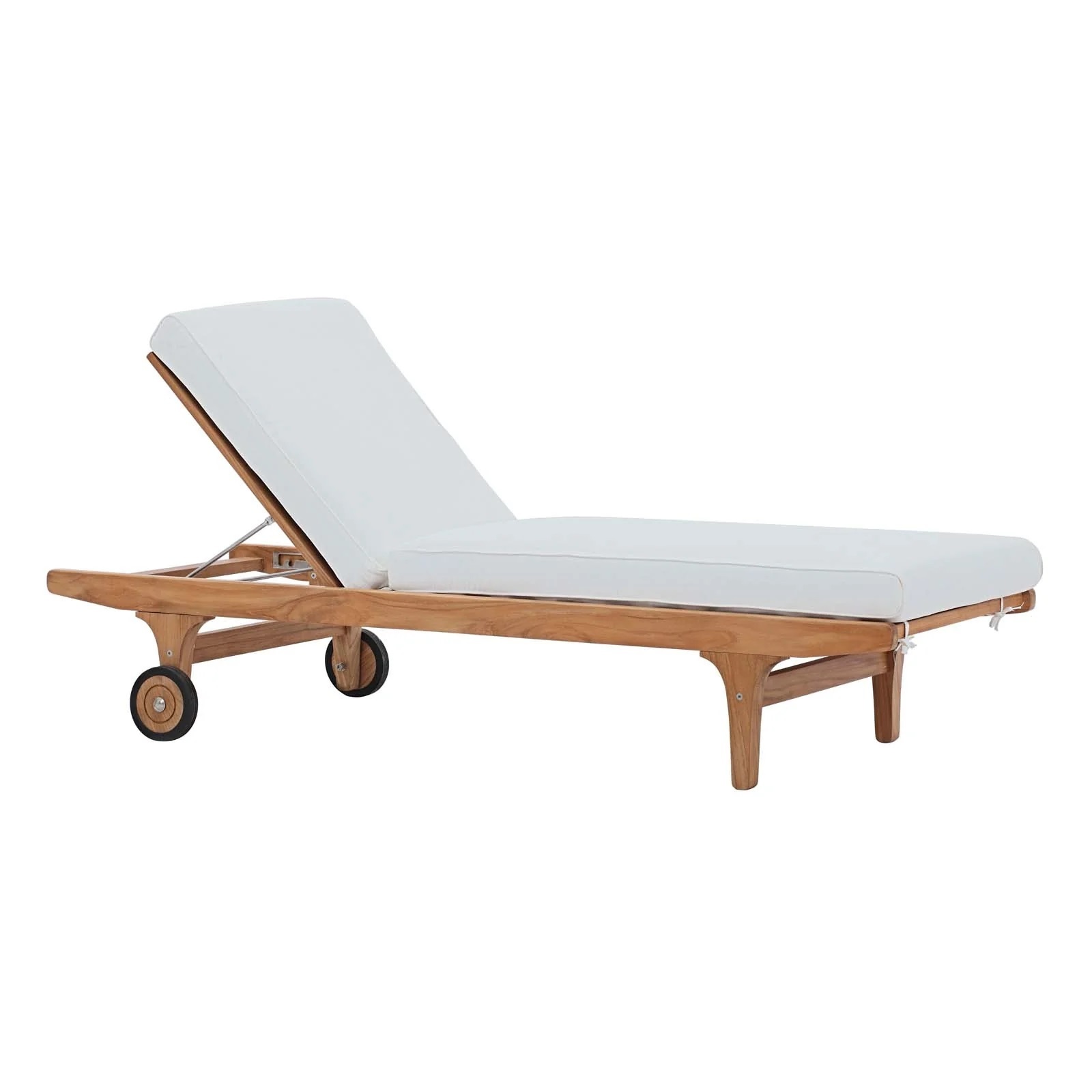 Outdoor Patio Teak Chaise Lounge Natural Finishing With Cushion